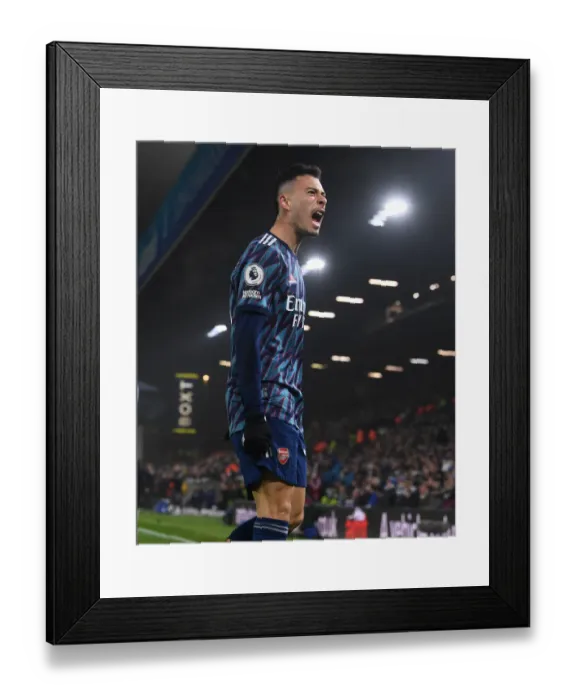 Framed Print : Gabriel Martinelli Scores First Arsenal Goal: Leeds United vs. Arsenal, Premier League 2021-22 - Martinelli's Debut Strike for the Gunners