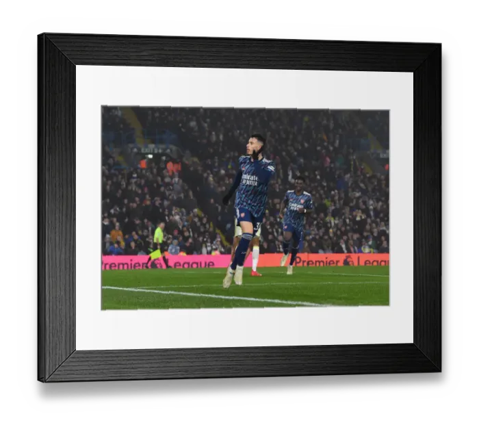 Framed Print : Gabriel Martinelli Scores First Arsenal Goal: Leeds United vs. Arsenal, Premier League 2021-22 - Martinelli's Debut Strike for the Gunners