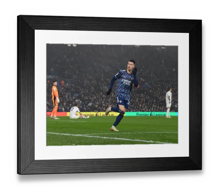 Framed Print : Martinelli Scores First: Arsenal's Premier League Triumph Over Leeds United