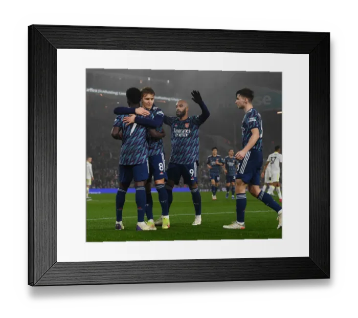 Framed Print : Arsenal's Bukayo Saka, Martin Odegaard, Alex Lacazette, and Kieran Tierney Celebrate Goals Against Leeds United in Premier League (December 2021) Framed Print : Arsenal's Bukayo Saka, Martin Odegaard, Alex Lacazette, and Kieran Tierney Celebrate Goals Against Leeds United in Premier League (December 2021)