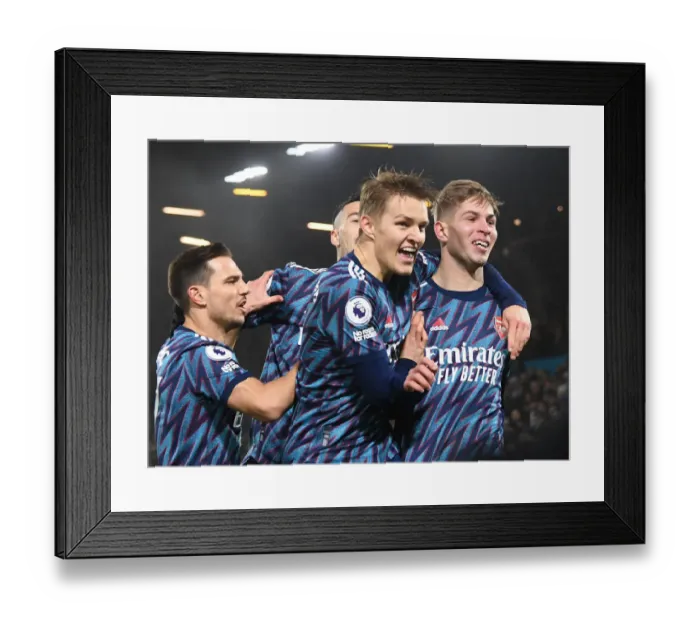 Framed Print : Four-Goal Fusion: Smith Rowe and Odegaard's Triumphant Celebration Against Leeds United Framed Print : Four-Goal Fusion: Smith Rowe and Odegaard's Triumphant Celebration Against Leeds United