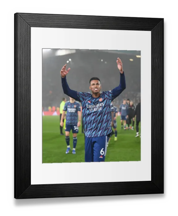 Framed Print : Gabriel's Triumph: Arsenal's Victory over Leeds United in the Premier League 2021-22