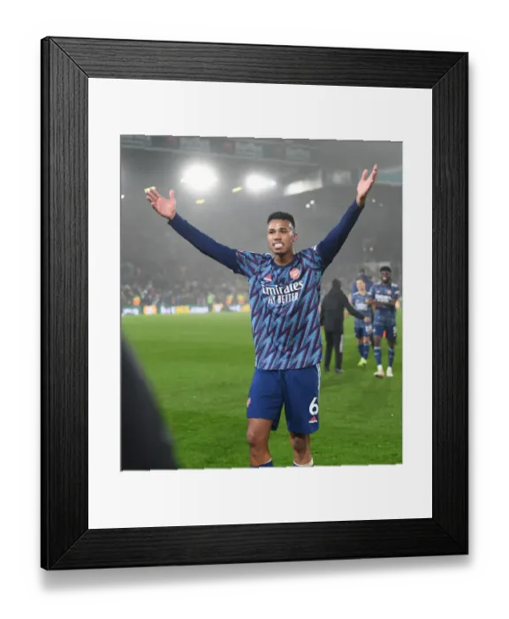 Framed Print : Gabriel Celebrates with Arsenal Fans: Leeds United vs. Arsenal, Premier League 2021-22 Framed Print : Gabriel Celebrates with Arsenal Fans: Leeds United vs. Arsenal, Premier League 2021-22