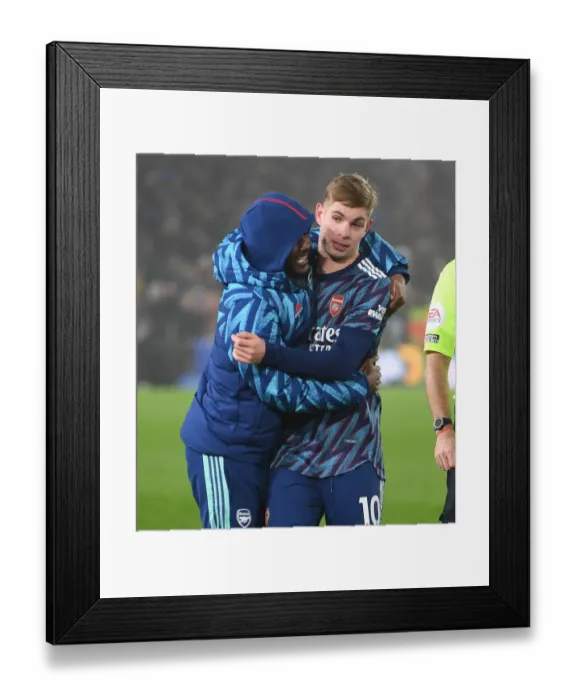 Framed Print : Arsenal's Emile Smith Rowe and Ainsley Maitland-Niles Celebrate Goal in Leeds United vs Arsenal (2021-22)