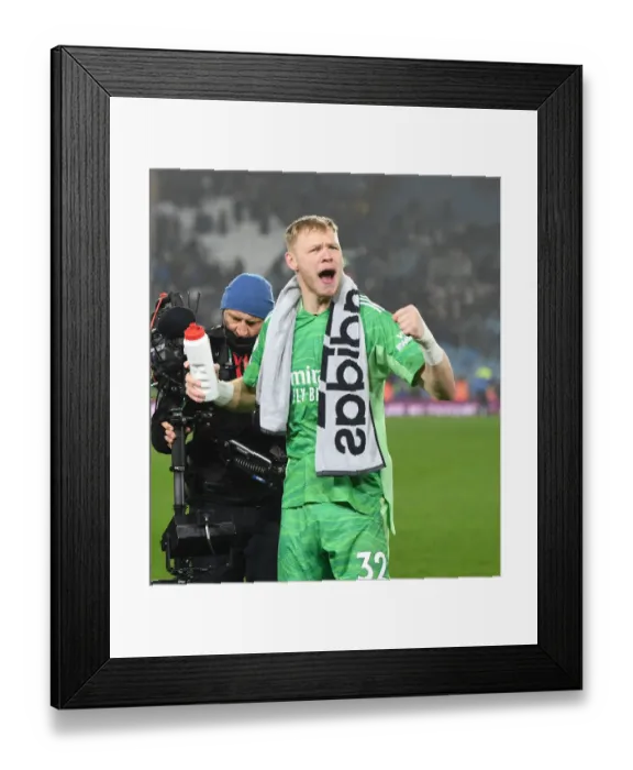 Framed Print : Arsenal's Ramsdale Celebrates Win Against Leeds United in Premier League Framed Print : Arsenal's Ramsdale Celebrates Win Against Leeds United in Premier League