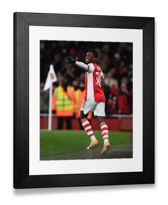 Framed Print : Eddie Nketiah's Hat-trick: Arsenal Advances to Carabao Cup Semis with 4-2 Win over Sunderland