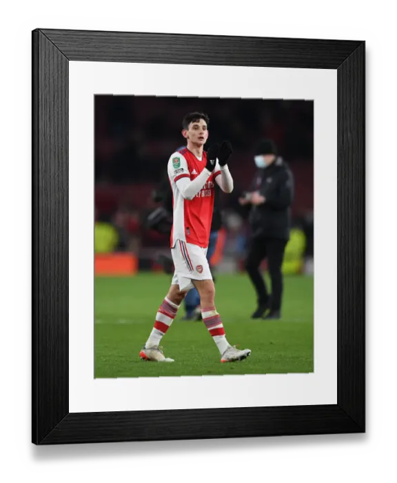 Framed Print : Arsenal Celebrates Carabao Cup Quarterfinal Victory: Charlie Patino Rallies the Troops