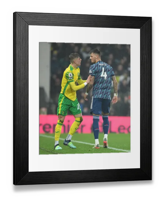 Framed Print : Clash of Titans: Ben White vs Brandon Williams - Norwich City vs Arsenal, Premier League 2021-22