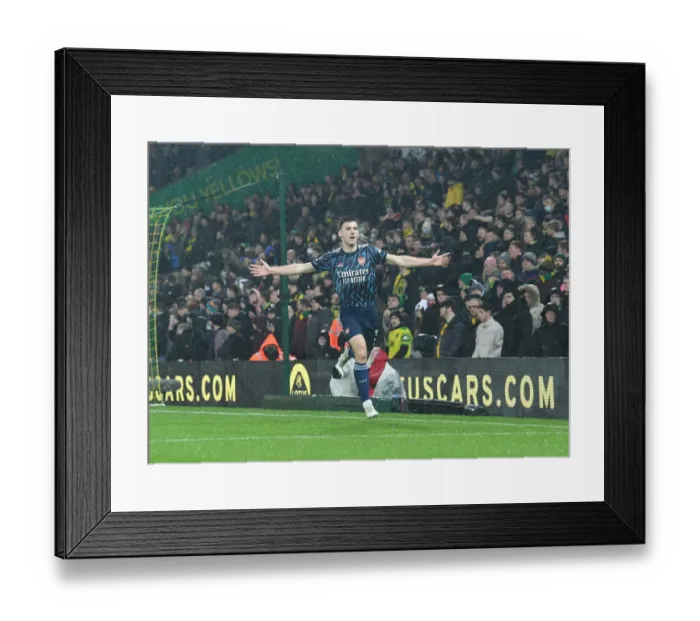 Framed Print : Kieran Tierney Scores His Second Goal: Arsenal's Victory over Norwich City in the Premier League 2021-22