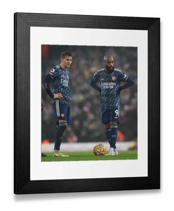 Framed Print : Arsenal's Martin Odegaard and Alexandre Lacazette in Action against Norwich City, Premier League 2021-22