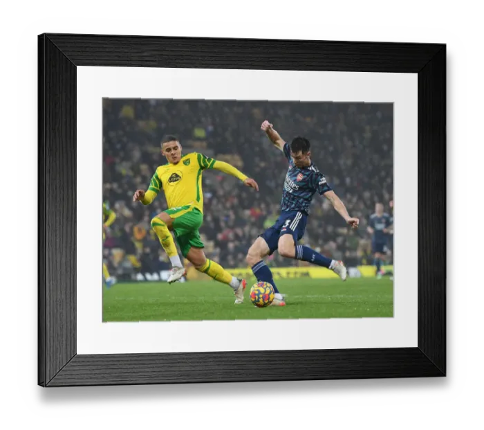 Framed Print : Kieran Tierney Scores Arsenal's Second Goal Against Norwich City (December 2021) Framed Print : Kieran Tierney Scores Arsenal's Second Goal Against Norwich City (December 2021)