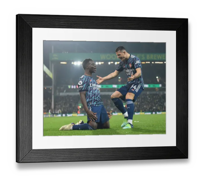 Framed Print : Unstoppable Saka and Xhaka: Celebrating Arsenal's Third Goal Against Norwich City (Premier League 2021-22) Framed Print : Unstoppable Saka and Xhaka: Celebrating Arsenal's Third Goal Against Norwich City (Premier League 2021-22)