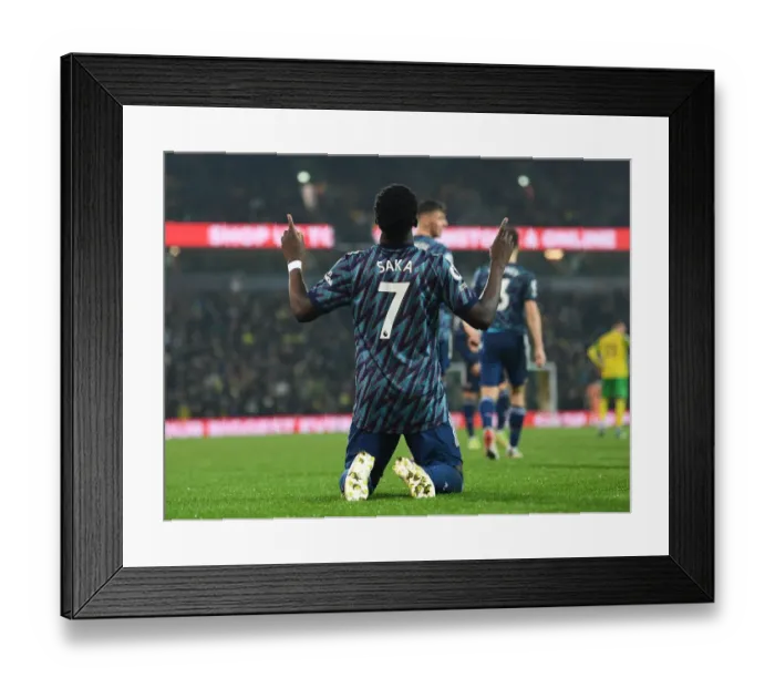 Framed Print : Saka Brace: Arsenal's Triumph Over Norwich City in Premier League