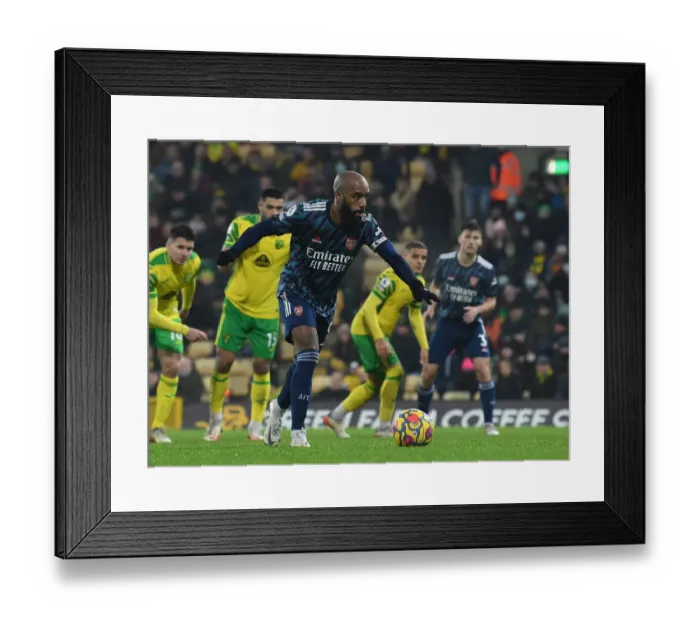 Framed Print : Alexandre Lacazette Scores the Penalty: Arsenal's Winning Goal against Norwich City (Premier League 2021-22)