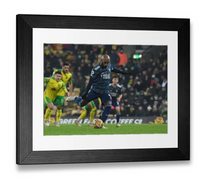 Framed Print : Alexandre Lacazette Scores Penalty: Norwich City vs. Arsenal, Premier League 2021-22