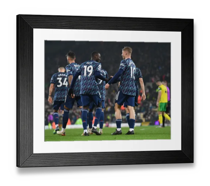 Framed Print : Five-Star Arsenal: Emile Smith Rowe and Nicolas Pepe Celebrate Goals Against Norwich City