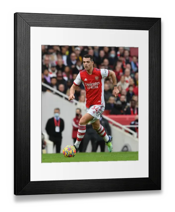 Framed Print : Granit Xhaka: Arsenal's Midfield Maestro in Action Against Manchester City, Premier League 2021-22