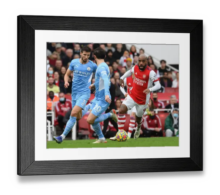 Framed Print : Arsenal vs Manchester City: Lacazette vs Dias Battle in the Premier League (2021-22)