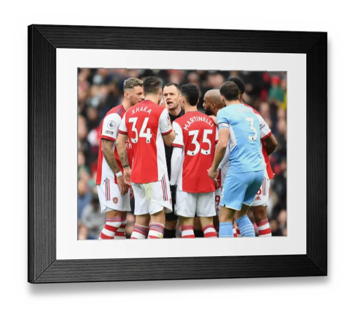 Framed Print : Arsenal vs Manchester City: Intense Moment as Players Argue with Referee Framed Print : Arsenal vs Manchester City: Intense Moment as Players Argue with Referee