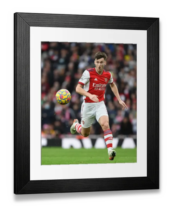 Framed Print : Arsenal's Kieran Tierney Faces Off Against Manchester City in Premier League Showdown