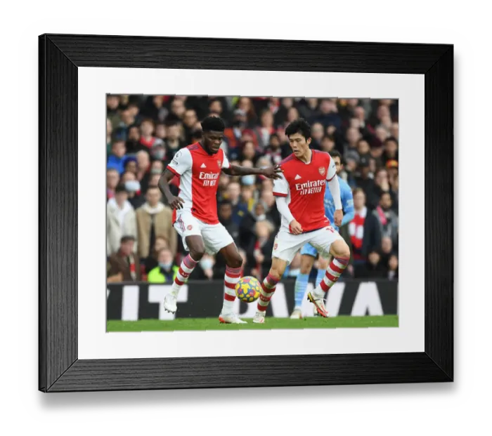 Framed Print : Arsenal's Thomas Partey and Takehiro Tomiyasu in Action against Manchester City - Premier League 2021-22