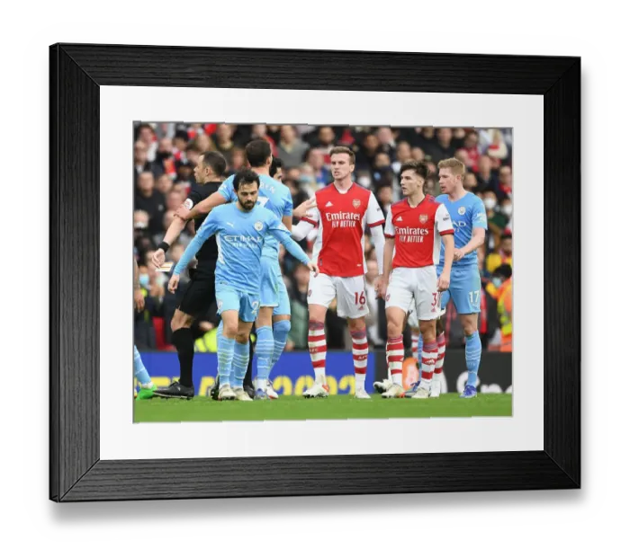Framed Print : Clash of Titans: Rob Holding vs Bernardo Silva - Arsenal vs Manchester City Premier League Showdown (2021-22)