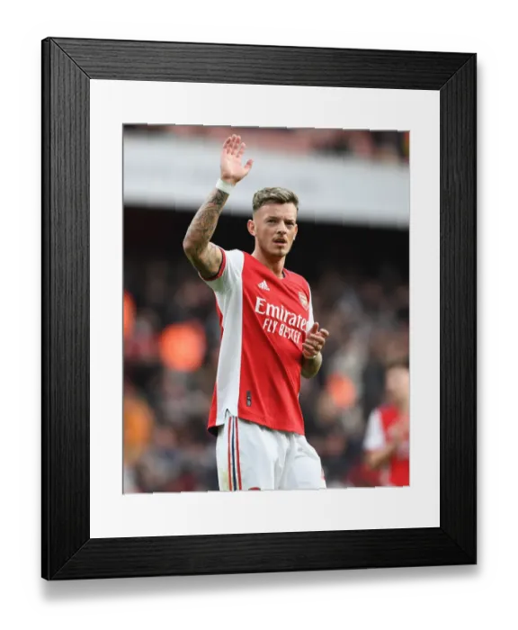 Framed Print : Arsenal's Ben White Celebrates with Fans After Hard-Fought Arsenal v Manchester City Match, Premier League 2021-22 Framed Print : Arsenal's Ben White Celebrates with Fans After Hard-Fought Arsenal v Manchester City Match, Premier League 2021-22