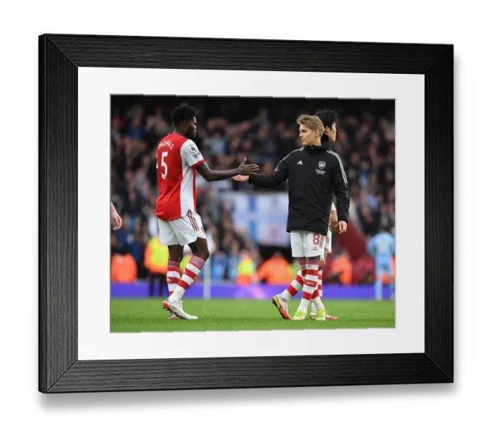 Framed Print : Arsenal's Thomas Partey and Martin Odegaard Celebrate after Beating Manchester City (Arsenal v Manchester City 2021-22)