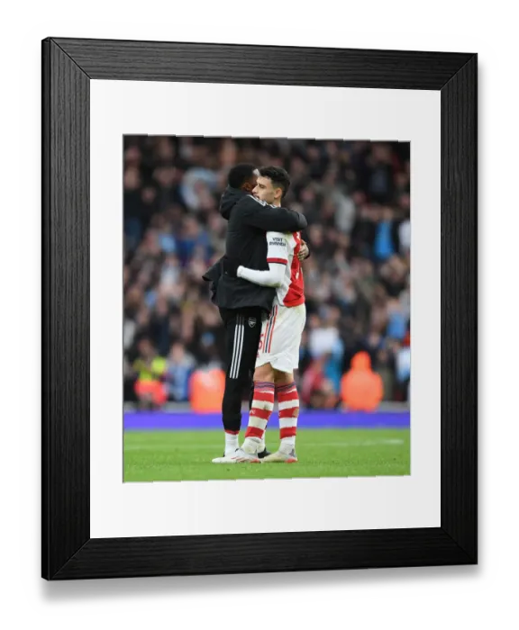 Framed Print : Arsenal's Maitland-Niles and Martinelli Celebrate after Arsenal vs Manchester City, Premier League 2021-22