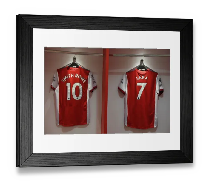 Framed Print : Arsenal Changing Room: Emile Smith Rowe and Bukayo Saka Shirts Before Arsenal vs Manchester City (2021-22)