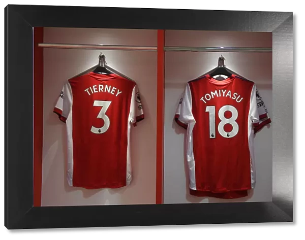 Arsenal Changing Room: Tierney and Tomiyasu Shirts Before Arsenal vs Manchester City (2021-22)