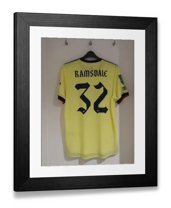 Framed Print : Arsenal's Ramsdale Jersey in Anfield Changing Room - Liverpool vs Arsenal, Carabao Cup Semi-Final