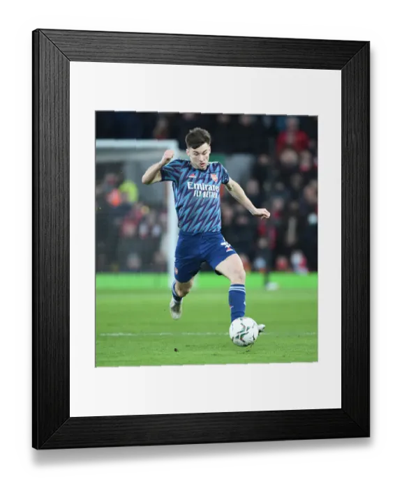 Framed Print : Arsenal's Kieran Tierney Faces Liverpool in Carabao Cup Semi-Final