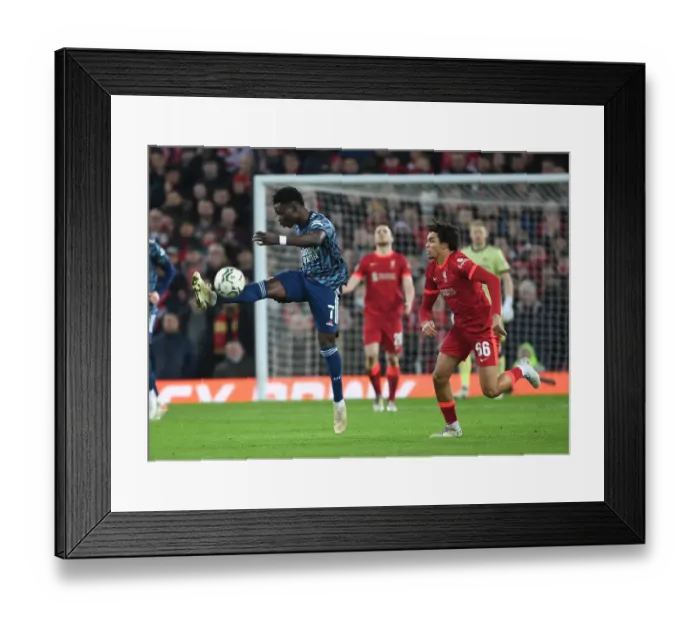 Framed Print : Bukayo Saka vs. Trent Alexander-Arnold: Carabao Cup Semi-Final Showdown - Liverpool vs. Arsenal