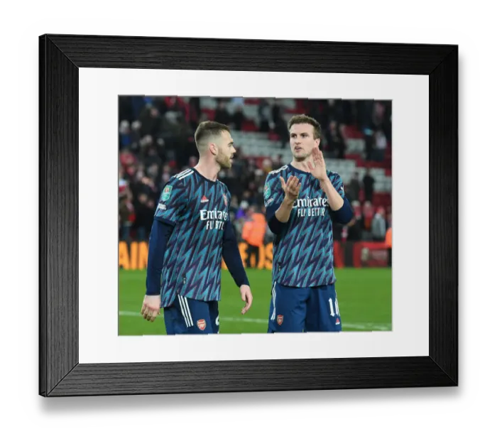 Framed Print : Arsenal Players Calum Chambers and Rob Holding After Carabao Cup Semi-Final First Leg vs Liverpool