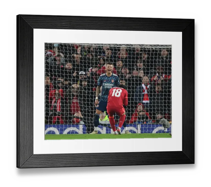 Framed Print : Ben White's Reaction: Liverpool's Minamino Sends One Over in Carabao Cup Semi-Final Clash (Liverpool vs Arsenal 2021-22)