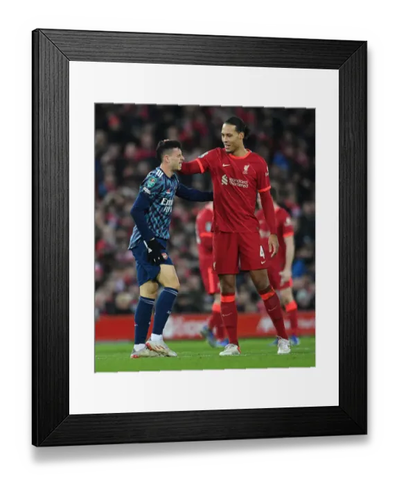 Framed Print : Gabriel Martinelli and Virgil van Dijk: A Moment of Sportsmanship in the Carabao Cup Semi-Final