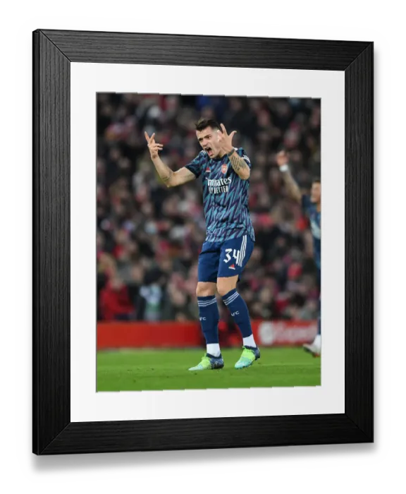 Framed Print : Granit Xhaka in Action: Arsenal vs. Liverpool - Carabao Cup Semi-Final First Leg