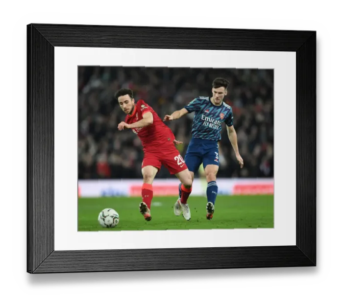 Framed Print : Arsenal's Kieran Tierney Closes In on Liverpool's Diogo Jota in Carabao Cup Semi-Final Showdown Framed Print : Arsenal's Kieran Tierney Closes In on Liverpool's Diogo Jota in Carabao Cup Semi-Final Showdown