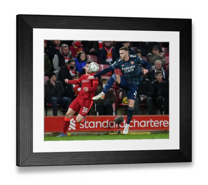 Framed Print : Arsenal's Calum Chambers Faces Off Against Liverpool's Andrew Robertson in Carabao Cup Semi-Final Clash