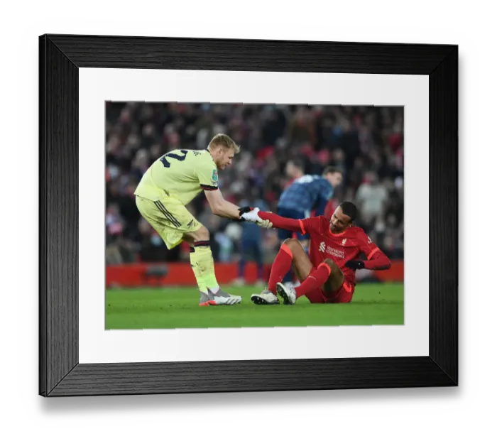 Framed Print : Rivalry Revisited: Ramsdale Comforts Matip Amid Tense Carabao Cup Semi-Final