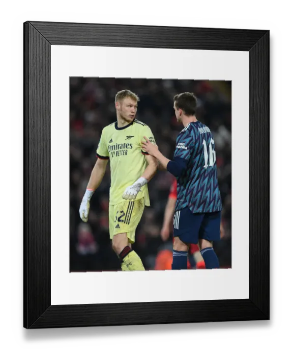Framed Print : Arsenal's Ramsdale and Holding at Liverpool's Anfield in Carabao Cup Semi-Final