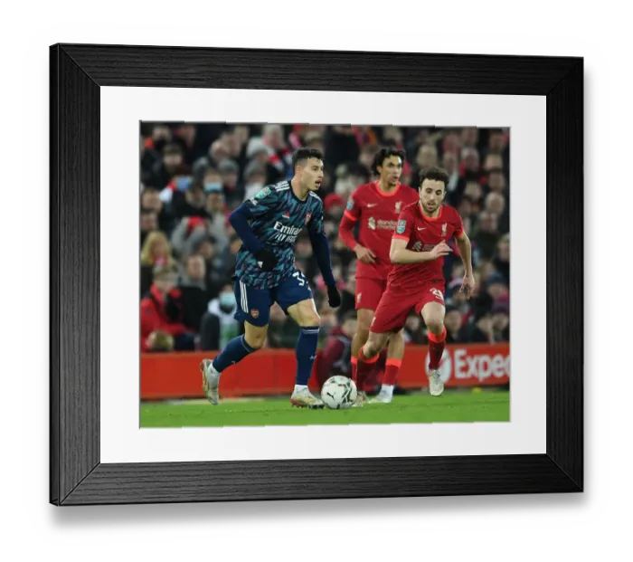 Framed Print : Martinelli vs Jota: Carabao Cup Semi-Final Showdown - Liverpool vs Arsenal, Anfield, 2022