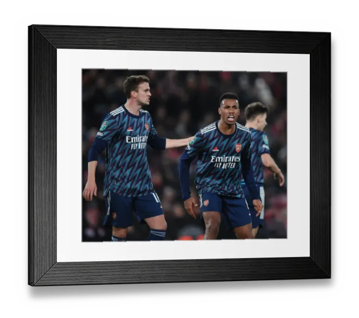 Framed Print : Arsenal's Intense Rivalry: Holding vs. Gabriel - Carabao Cup Semi-Final Showdown between Arsenal and Liverpool