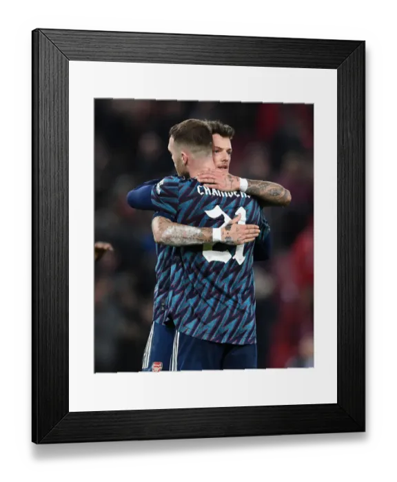 Framed Print : Arsenal Players Ben White and Calum Chambers After Carabao Cup Semi-Final First Leg vs Liverpool