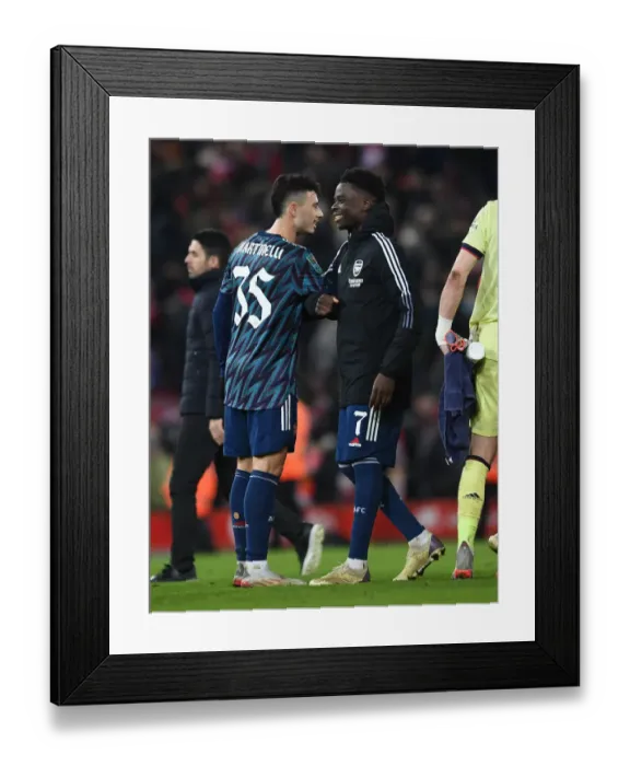 Framed Print : Arsenal's Martinelli and Saka Reunite After Carabao Cup Semi-Final Clash vs. Liverpool Framed Print : Arsenal's Martinelli and Saka Reunite After Carabao Cup Semi-Final Clash vs. Liverpool