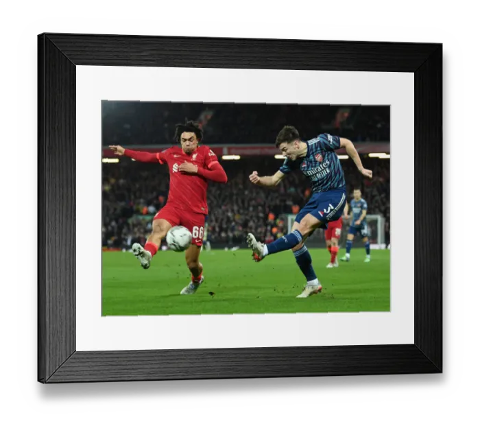 Framed Print : Arsenal's Kieran Tierney vs. Liverpool's Trent Alexander-Arnold: A Carabao Cup Semi-Final Showdown