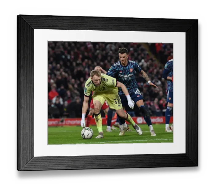 Framed Print : Arsenal's Ramsdale and White Face Off Against Liverpool in Carabao Cup Semi-Final