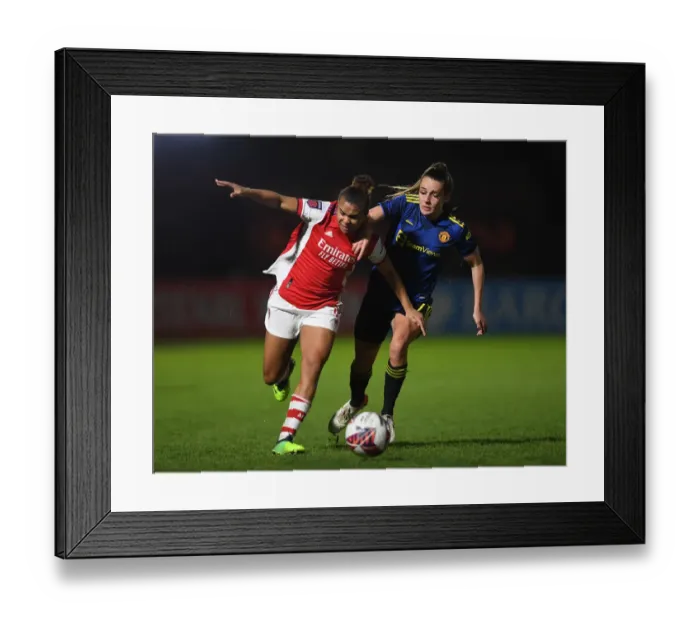 Framed Print : Parris vs Toone: A Star-Studded Clash in Arsenal vs Manchester United FA Womens League Cup Quarterfinal