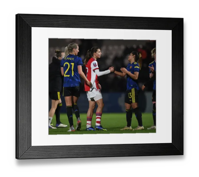 Framed Print : Heartwarming Handshake: Tobin Heath and Ivana Ferreira Fuso Post-Match at Arsenal Women vs Manchester United Women, Conti Cup Quarterfinal